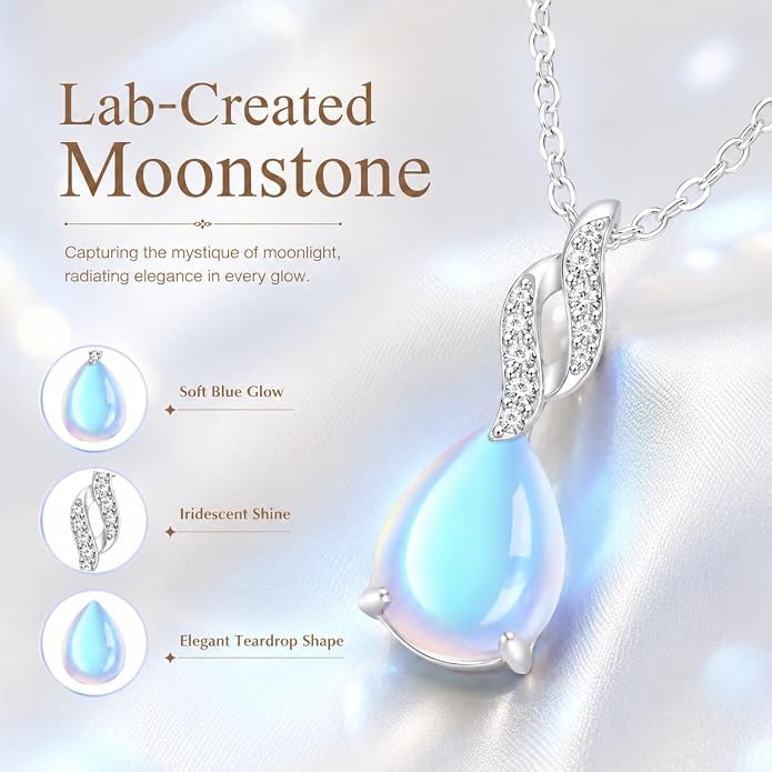 925 Sterling Silver Moonstone Necklace New Beginnings, Graduation Gifts, Created Moonstone Jewelry June Birthstone Necklace for Women, Inspirational Birthday Graduation Gifts for Friend Sister Daughter Mom
