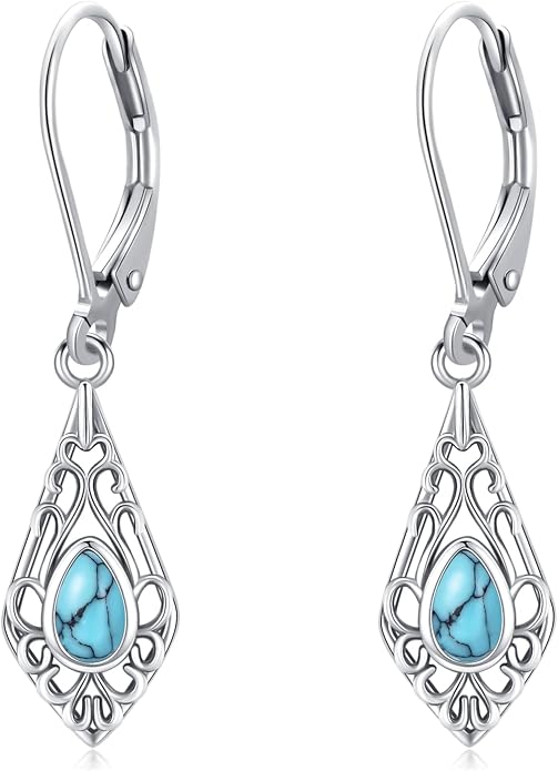 Dangle Earrings Sterling Silver Moonstone/Turquoise/CZ/Crystal Earrings for Women Tree of Life Animal Filigree Leverback Earrings Jewelry Gifts