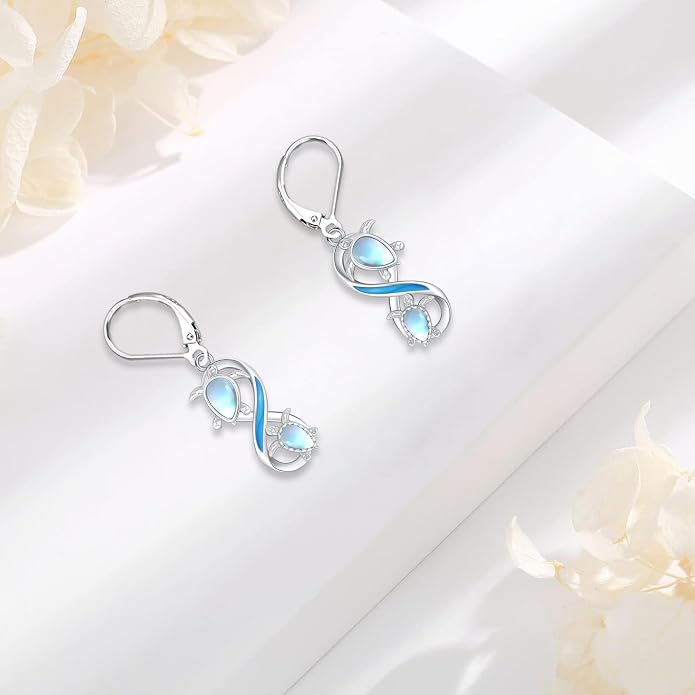 Dangle Earrings Sterling Silver Moonstone/Turquoise/CZ/Crystal Earrings for Women Tree of Life Animal Filigree Leverback Earrings Jewelry Gifts