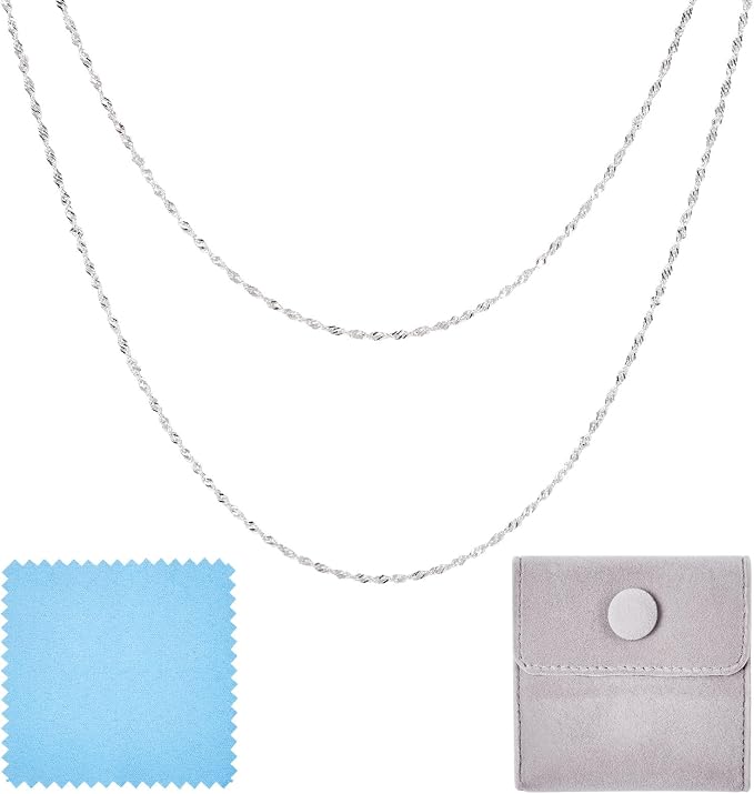 Elecrelive S925 Sterling Silver Chains 3.28 Feet Twisted Silver Singapore Chains 4.5x1mm with Velvet Bag for Men Women Jewelry Chain DIY Making