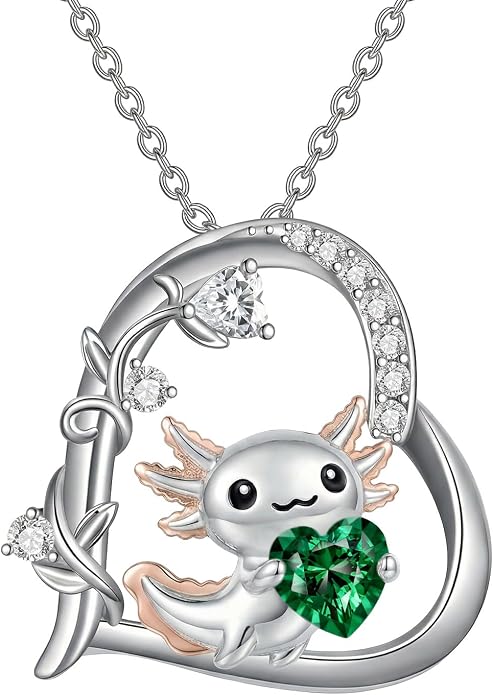 PELOVNY Teddy Bear Necklace for Women 925 Sterling Silver Bear/Highland Cow/Fox/Cat/Axolotl Birthstone Necklace Christmas Birthday Jewelry Gifts for Mom Daughter Wife Sister