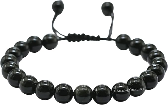 Amazing Gemstone Silver Sheen Obsidian Bracelet for Women Men's Gifts - Protection Healing Crystal Bracelet - 8mm Gemstone Beaded Adjustable Bracelet
