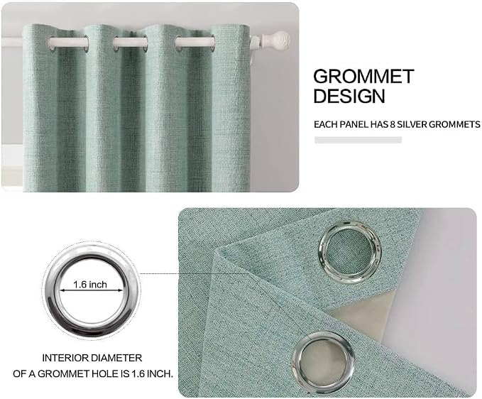 MIULEE Linen Texture Curtains for Bedroom Solid 100% Blackout Thermal Insulated Seafoam Green Curtains Grommet Room Darkening Drapes for Living Room 52x72 Inch (2 Panels)