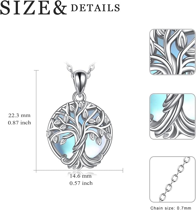 WINNICACA Tree of Life Necklace for Women Sterling Silver Crescent Moon Tree Moonstone Pendant Family Necklace for Mother Daughter Sister Gifts ﻿