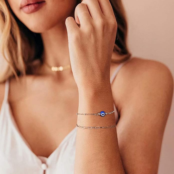 Tarsus Gold Plated Evil Eye Bracelet/Anklets Layered Amulet Nazar for Women