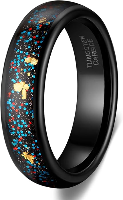 TRUMIUM 4mm 6mm Wedding Rings for Men Women Tungsten Carbide Galaxy Opal and Sandblast Inlay Multi-Colored Mens Wedding Band Beveled Edges Comfort Fit Size 5-13
