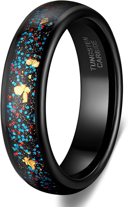 TRUMIUM 4mm 6mm Wedding Rings for Men Women Tungsten Carbide Galaxy Opal and Sandblast Inlay Multi-Colored Mens Wedding Band Beveled Edges Comfort Fit Size 5-13