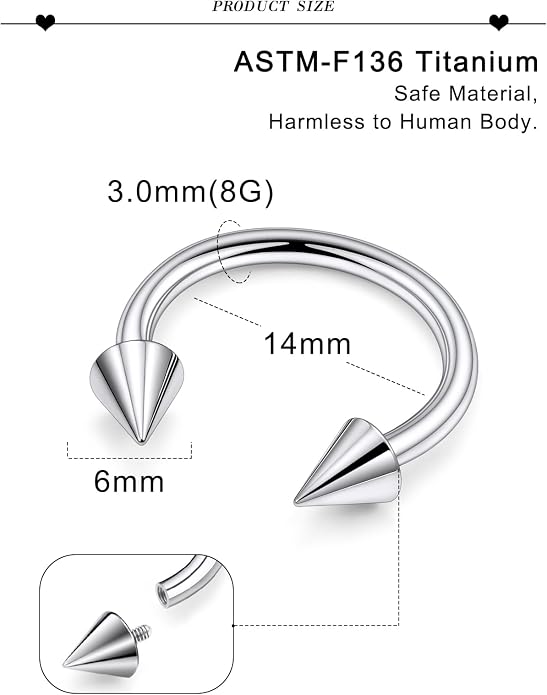 20G 18G 16G 14G 12G 8G 6G 4G 2G ASTM F136 Titanium Internal Thread Horseshoe Septum Ring Jewelry Circular Barbell Helix Snug Tragus Rook Daith Cartilage Earring Lip Ring Piercing Jewelry