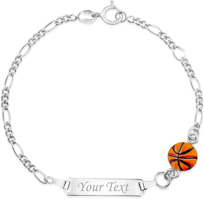 UNICORNJ 925 Italy Sterling Silver Child or Baby Name Bracelet Girls Boys, Personalized Engraved Kids ID Bracelets, 6.5" Figaro Chain, Enamel Charm Newborn Infant Toddler Kid Jewelry