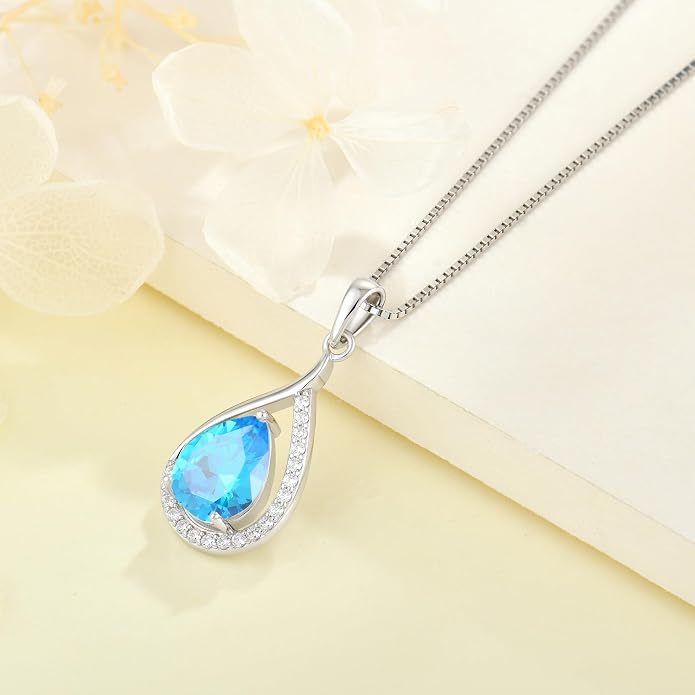Teardrop Birthstone Necklace for Women 925 Sterling Silver White/Yellow Gold Plated Cubic Zirconia Pendant Necklace Jewelry for Her