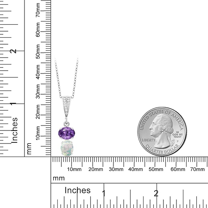 Gem Stone King 2-Stone Gemstone Birthstone Pendant Necklace for Women in 925 Sterling Silver | Oval 8x6MM | 18 Inch Silver Chain | Fine Jewelry for Her Mom Wife