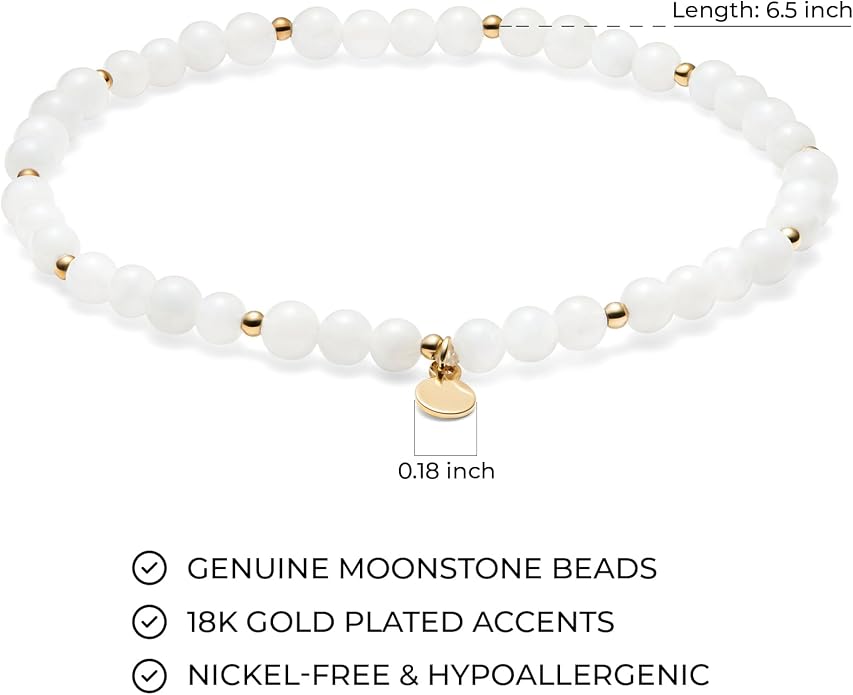 MORGAN & PAIGE Bronze 18k Yellow Gold Plated Genuine Gemstones Stretch Bracelets for Women Trendy - Elegant Dainty Gold Beaded Bracelets for Women, 4mm Gemstone Beads Lightweight Adjustable 6.5 Inch