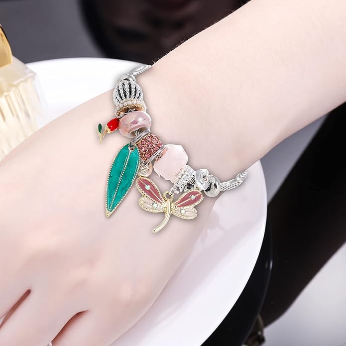 DS Charm Bracelets for girls,exquisite cute cartoon friendship bracelets Silver Stainless Steel Bangle with birthday Gift box, Adjustable girls jewelry Suitable for holiday gifts
