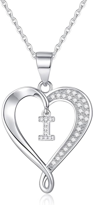 Infinity Heart Necklaces for Women, S925 Sterling Silver Initial Necklace Womens Jewelry Mothers Day Gifts Girls Valentines Gifts for Her Christmas Birthday Gifts for Women Mom Wife Girlfriend