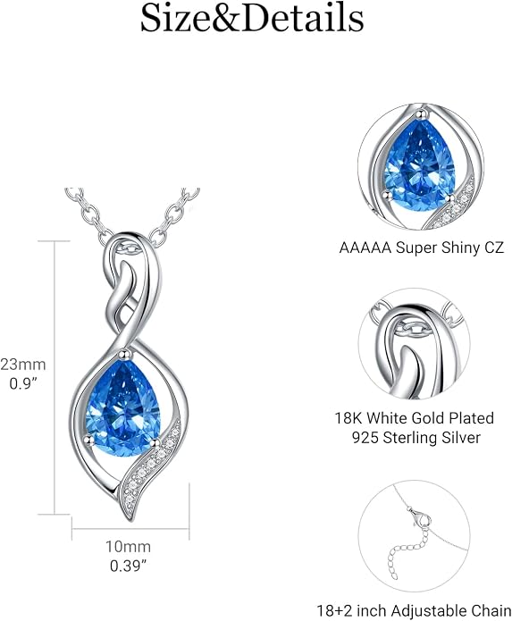Infinity Birthstone Necklace for Women 925 Sterling Silver Dainty Infinity Pendant Jewelry Birthday Mothers Day Gifts for Mom Women Wife