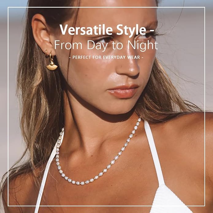 Natural Freshwater Baroque Pearl Necklace 14K Gold Plated Dainty Choker Necklace for Women Girls Snake Chain/Cuban Link/Paperclip/Ball Beaded Chain/Tennis Chain Fashion Jewelry for Gift