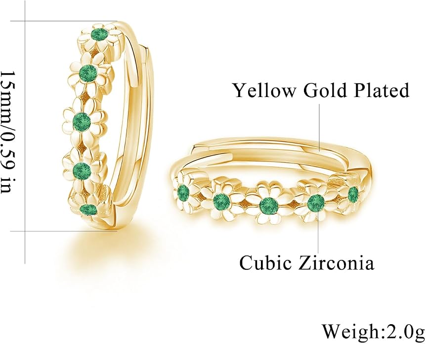 CiNily Small Hoop Earrings for Women Girls Flower Cubic Zirconia Huggie Earrings Hypoallergenic 14K Yellow Gold Plated Cartilage Earrings