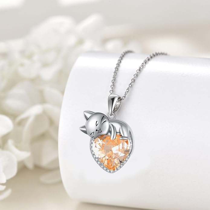 Cat Necklace Sterling Silver Cat Zircon Pendant Gothic Jewelry for Women Animal Lovers Gifts