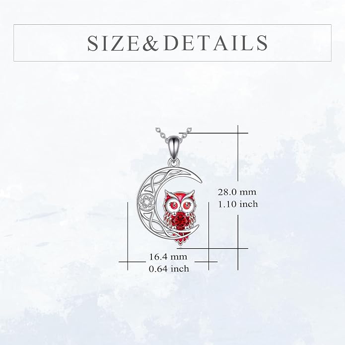 Owl Birthstone Necklace Sterling Silver Celtic Moon Pendant Cubic Zirconia Owls Jewelry Birthday Gifts for Women Men