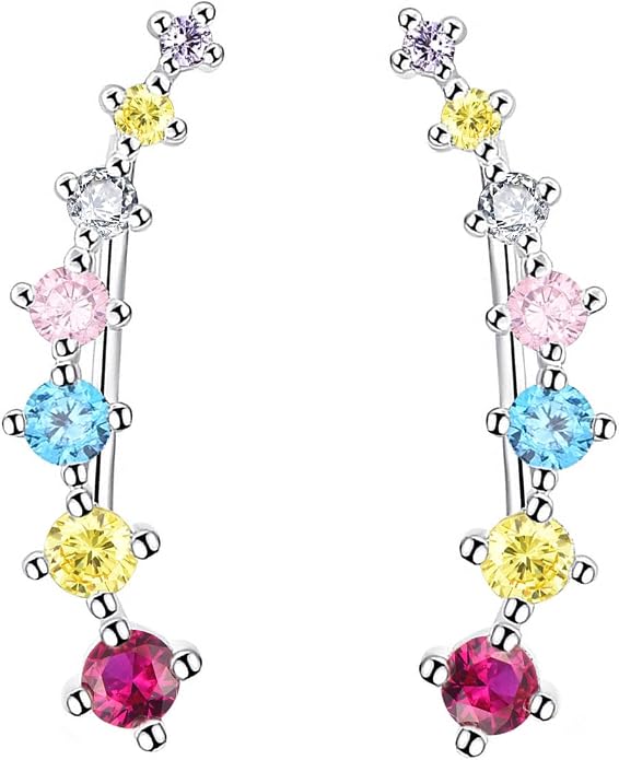 Climber Earrings for Women Ear Crawler Earrings Rose/White/Yellow Gold Plated Cubic Zirconia Birthstone Earring Gifts for Women