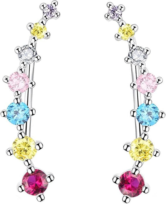 Climber Earrings for Women Ear Crawler Earrings Rose/White/Yellow Gold Plated Cubic Zirconia Birthstone Earring Gifts for Women
