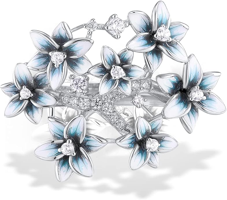 Santuzza 925 Sterling Silver Enamel Flower Ring for Women