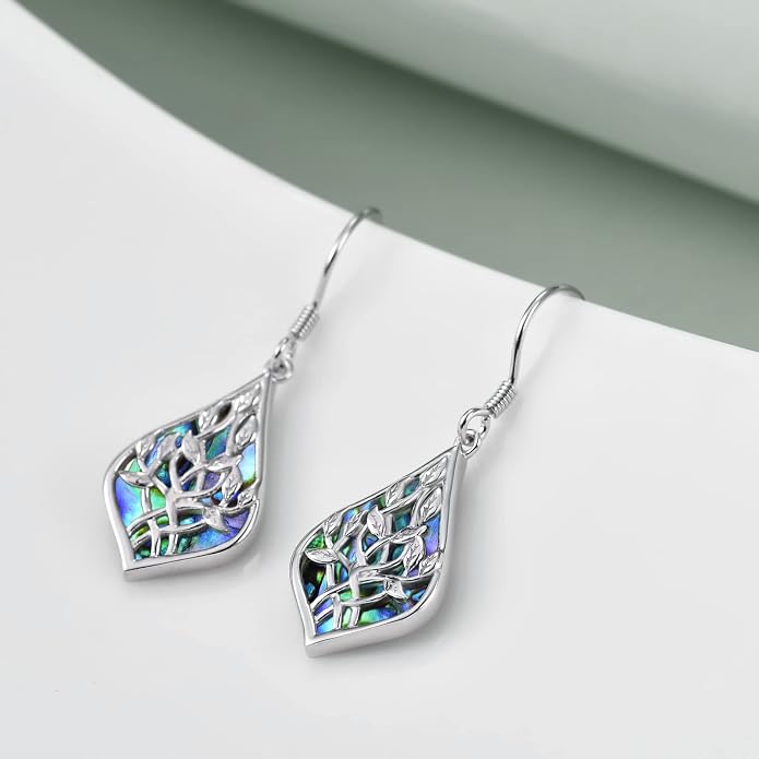 CRMAD Hummingbird/Bee/Leaves/Sunflower/Daisy/Dragonfly/Rose/Lotus Flower Sterling Silver Filigree Teardrop Earrings Abalone Shell Jewelry for Women