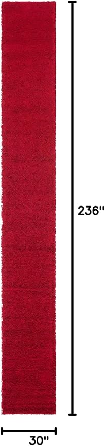 Unique Loom Solid Shag Collection Area Rug (2' 6" x 19' 8" Runner, Cherry Red)