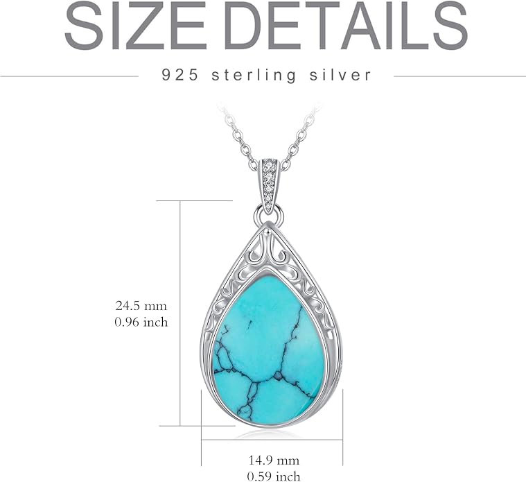 HPQQ Teardrop Necklace 925 Sterling Silver Filigree Gemstone Pendant Necklace Fine Jewelry Birthday Mother's Day Gifts for Women Her Mom