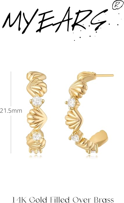 MYEARS Women Hoop Earrings Gold 14K Gold Filled Small Simple Handmade Hypoallergenic Everyday Illusion Jewelry