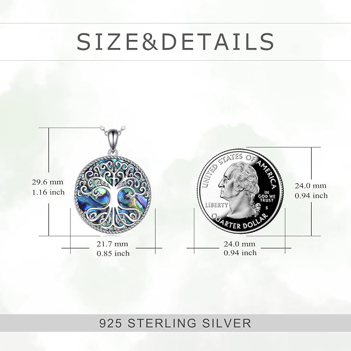 POPLYKE Tree of Life Necklace Sterling Silver Abalone Shell Tree of Life Pendant Necklace Necklaces Family Tree Jewelry for Women Gifts (Tree of Life)