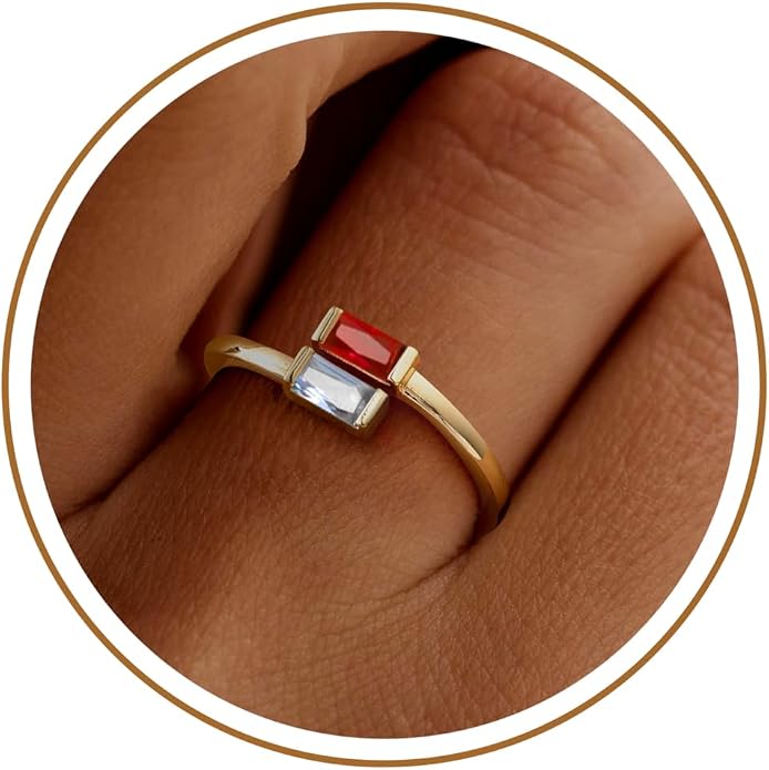 JSJOY Birthstone Rings for Women Dainty Emerald Blue Ring Birthday Gifts for Mom Her Gemstones CZ Ring for Teens Gold Rings That Don't Tarnish Adjustable Ring Jewelry Gifts