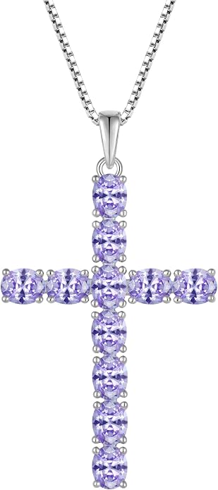 925 Sterling Silver Cross Necklace for Women Men Christian Jesus Faith Birthstone Cross Crucifix Pendant Necklaces