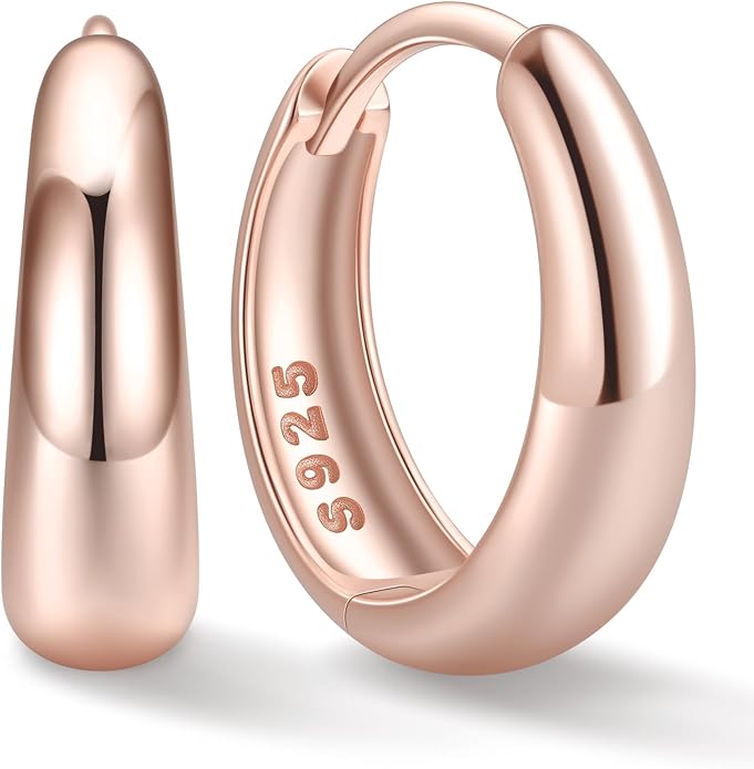 ChicSilver Solid 925 Sterling Silver Chunky Hoop Earrings for Women, Silver Small Thick Huggie Earrings Hypoallergenic Lightweight Silver Hoop Earrings for Sensitive Ears (8/10/12/14mm)