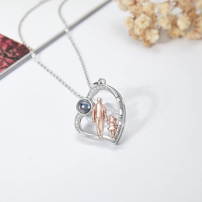 PROESS S925 Sterling Silver Daughter Heart Pendant Necklace from Dad Mom I Love You Forever Jewelry
