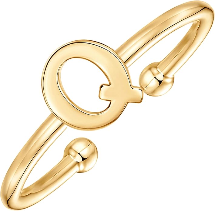 PAVOI 14K Gold Plated Initial Letter Adjustable Ring for Women - Thin Initial Band - Dainty Fashion Jewelry Gifts