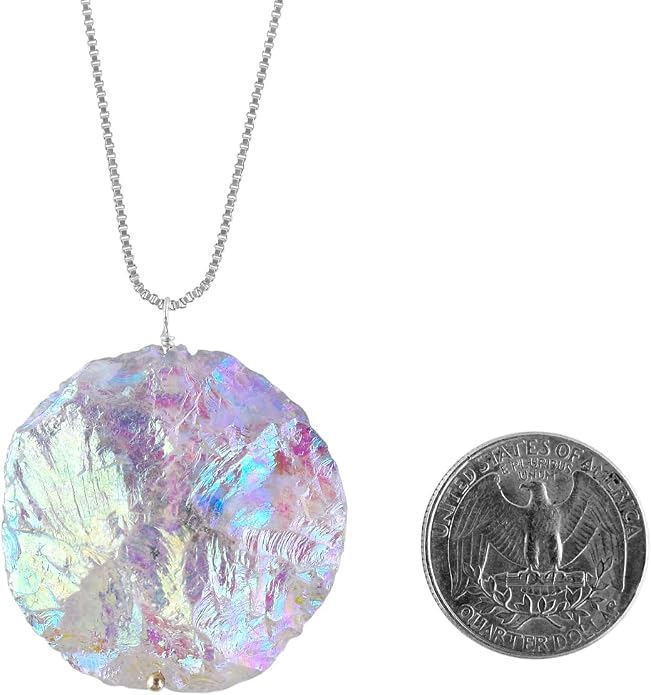 YANARA Angel Aura Quartz Necklace for Women – Raw Rough Crystal Statement Pendant, Silver Plated, 16” + 2” Extender Chain, Handmade Minimalist Dainty Jewelry Gift For Mother's Day, Western Jewelry