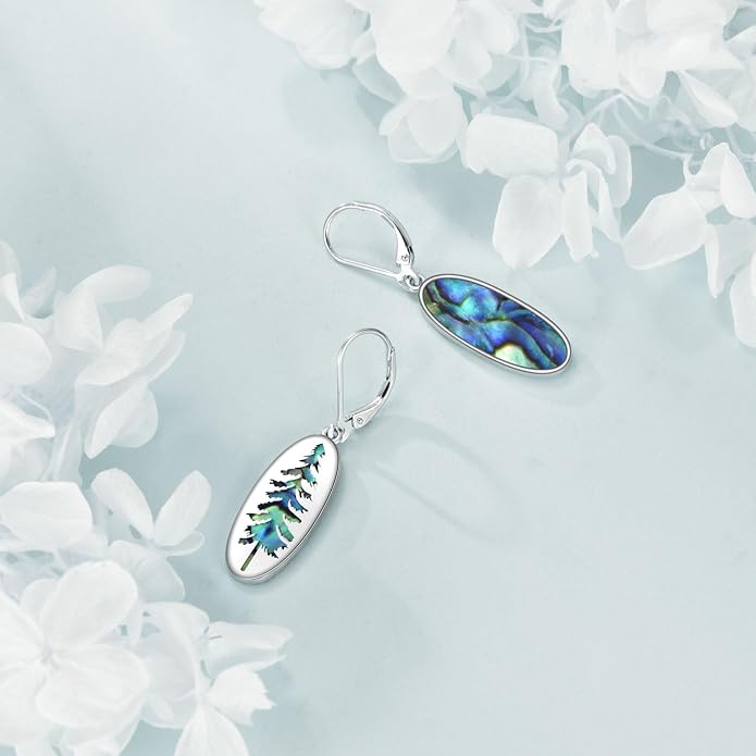 Mountain/Pine Tree/Tree of Life/Dragonfly Earrings for Women 925 Sterling Silver Abalone Tree of Life Dangle Drop Earrings Nature Jewelry Gifts for Mom Sister Daughter