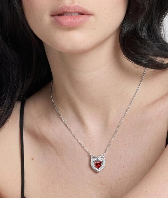 Trendy Dainty Infinity Birthstone Necklace, Dancing Heart 18K White Gold Plated 925 Sterling Silver Heart Necklace, Romantic Love Jewelry Graduation Gifts for Women Her