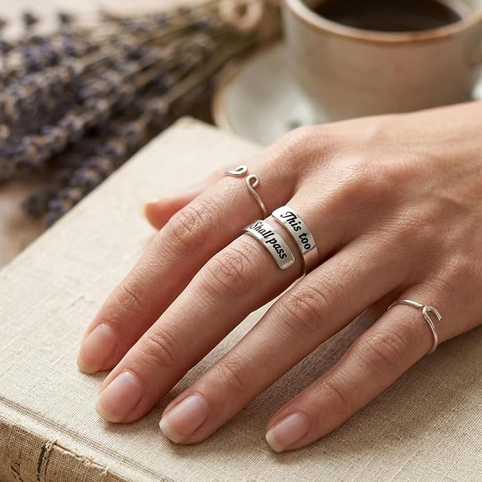 Uloveido Adjustable Inspirational Flying Dandelion Double Stainless Steel Freedom Ring Bands Cool Stacking Gift for Women, Engraving Rings Motivational Gift Y2004