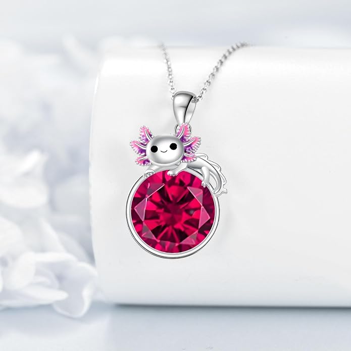 Birthstone Axolotl Necklace Sterling Silver Axolotl Pendant Cubic Zirconia Jewelry Birthday Gifts for Women Men