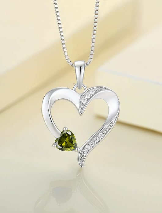YL Heart Necklace 925 Sterling Silver Love Heart Pendant Birthstone Jewelry for Women