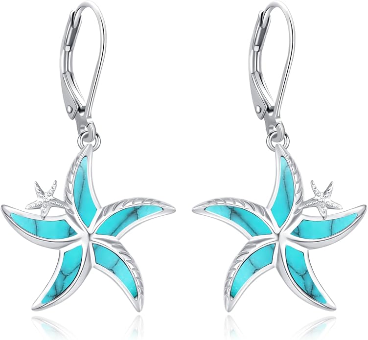 Black Cat/Turtle/Moonstone//Turquoise/Flower/Tree of Life Earrings Sterling Silver Cute Animal Leverback Dangle Earrings Jewelry Gifts