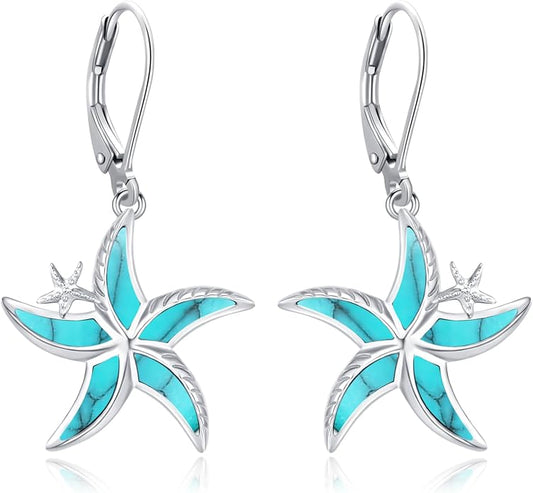 Black Cat/Turtle/Moonstone//Turquoise/Flower/Tree of Life Earrings Sterling Silver Cute Animal Leverback Dangle Earrings Jewelry Gifts