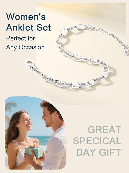 ChainsPro Stainless Steel Waterproof Anklet for Women, Adjustable Non Tarnish Layered Anklets, Trendy Dainty Cuban Link Ankle Bracelet Beach Jewelry Gifts for Swimming & Daily Wear (8.5+2 inches)