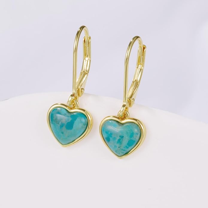 Heart Natural Turquoise Earrings for Women - Top AAA Grade, Hypoallergenic 925 Sterling Silver Leverback Dangle Earrings, Trendy Jewelry Gifts
