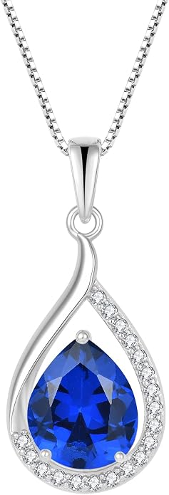 Teardrop Birthstone Necklace for Women 925 Sterling Silver White/Yellow Gold Plated Cubic Zirconia Pendant Necklace Jewelry for Her