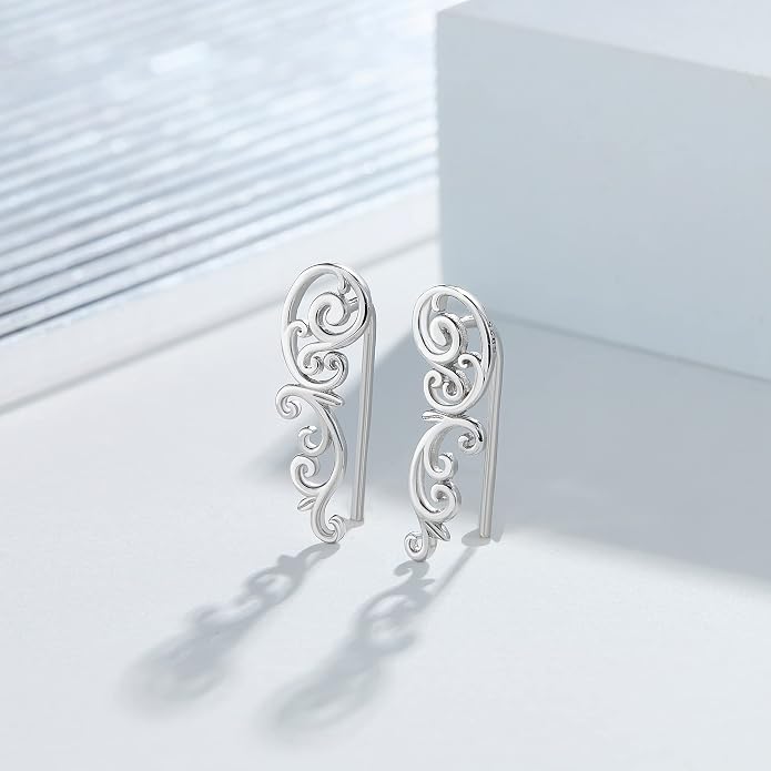 Ear Climbers Earrings for Women Sterling Silver Vintage Ear Crawler Earrings Jewelry Gifts for Women