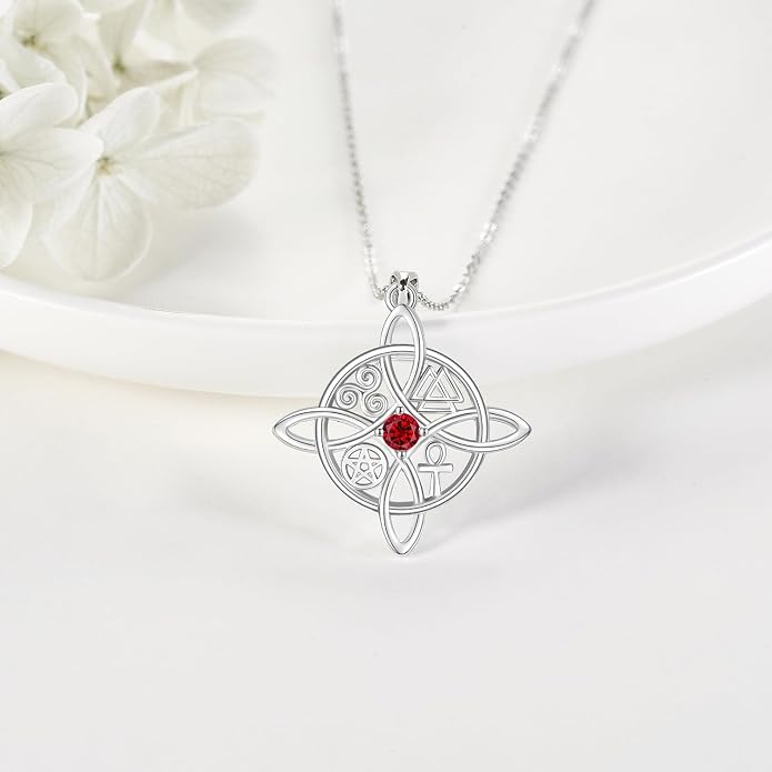 YAFEINI Sterling Silver Witches Knot Pendant Necklace - Celtic Cross Witch Jewelry Amulet Gifts for Women