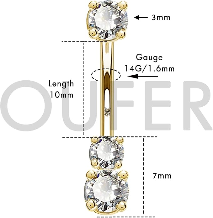OUFER 14K Solid Gold Belly Navel Button Ring Clear 5A Cubic Zirconia Design Belly Rings Piercing Jewelry